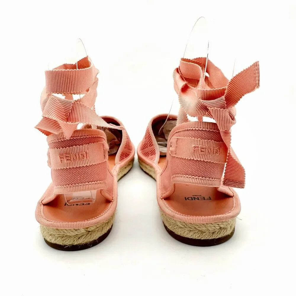 FENDI Pink Canvas FF Forever FENDI Flats Size 40 Us 9.5-10 Ankle Wrap Espadrille